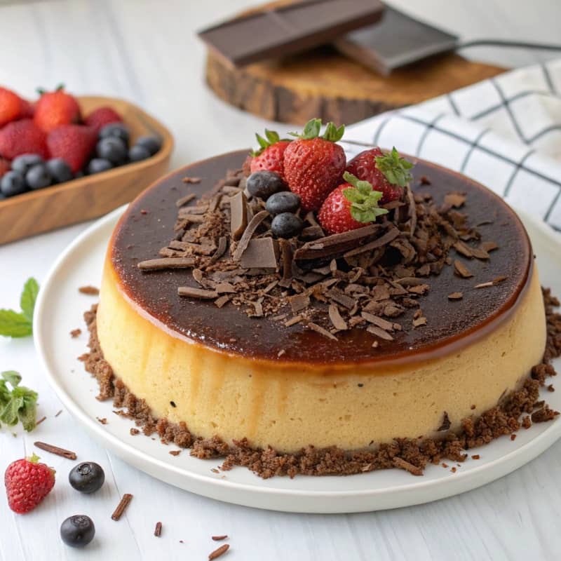Tarta flan de chocolate blanco y queso