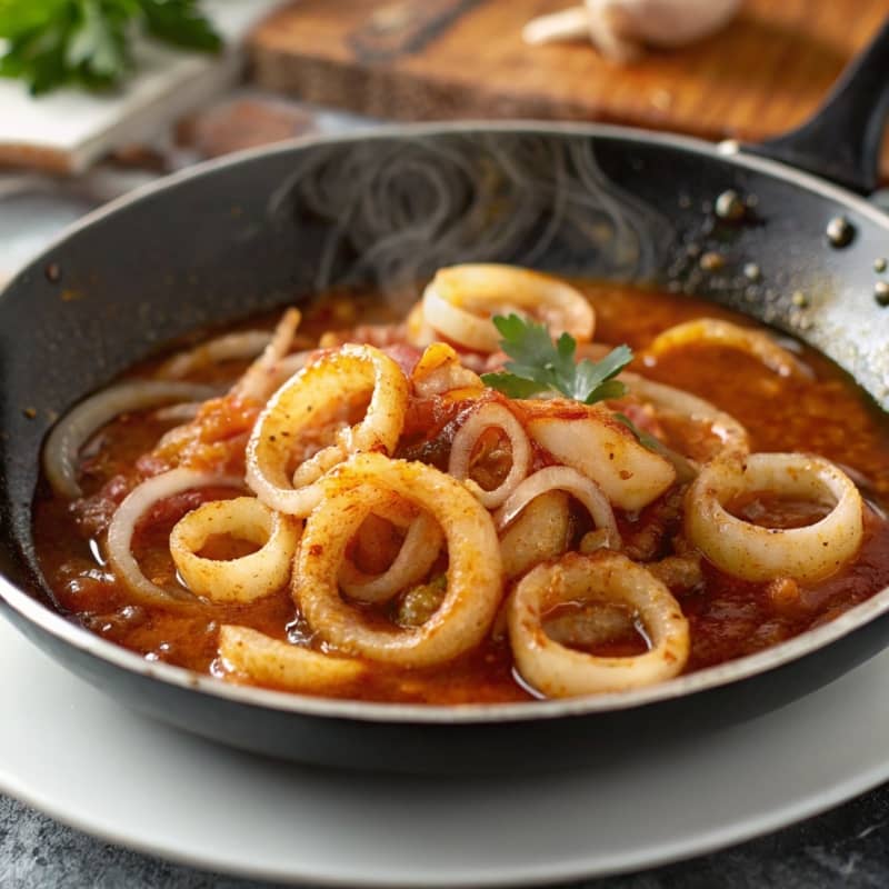 Calamares en salsa de cebolla cacerola