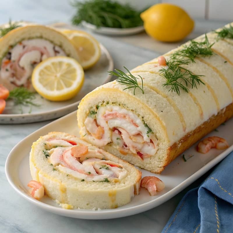 Pionono inglés o brazo salado de marisco corte