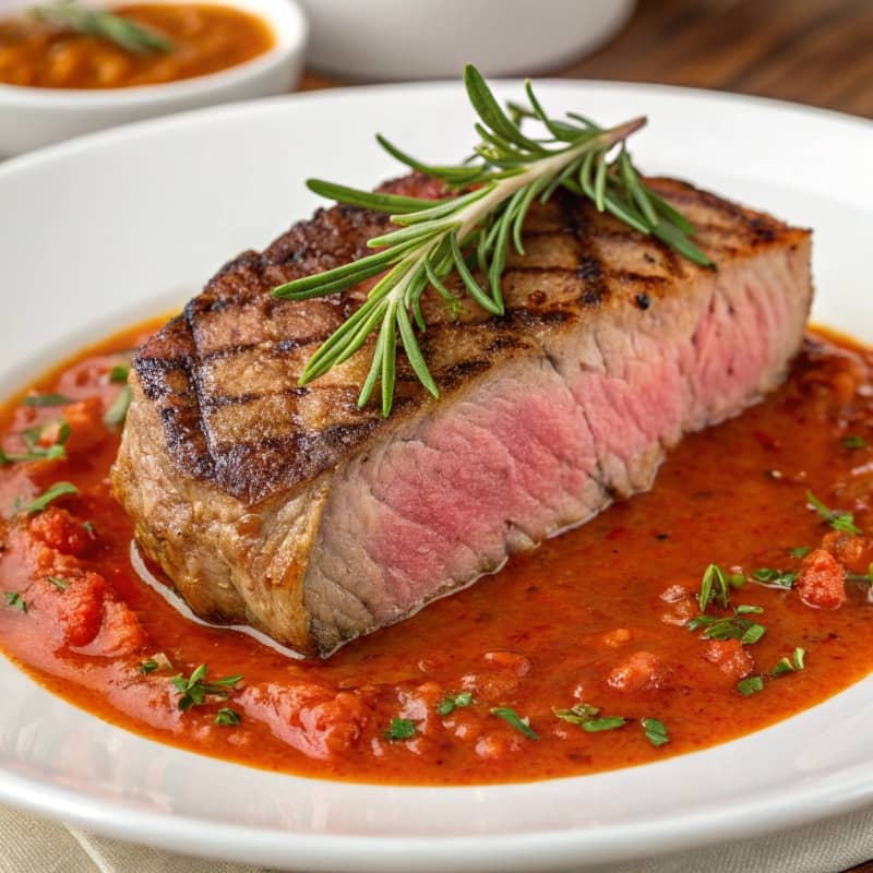 Solomillo en salsa de tomate y romero corte