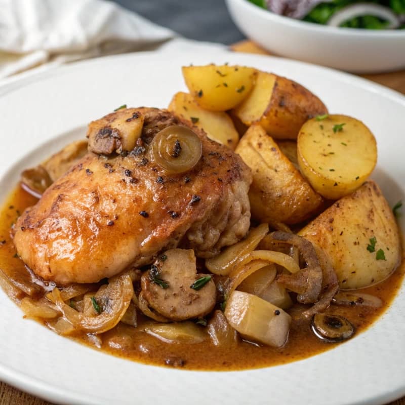Pollo glaseado de cebolla
