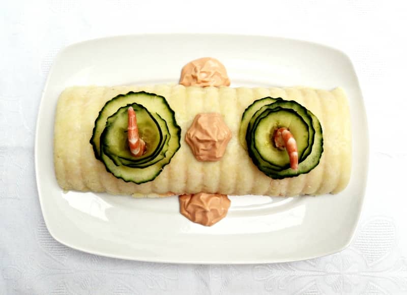 Pastel de patatas y langostinos