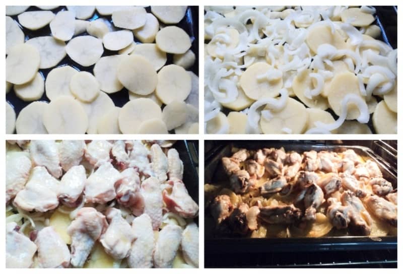 Preparación alitas de pollo al horno con patatas