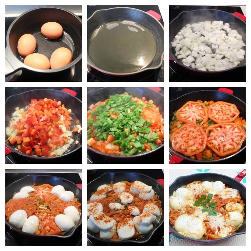 Huevos con verduras y queso fundido PREPARACIÓN