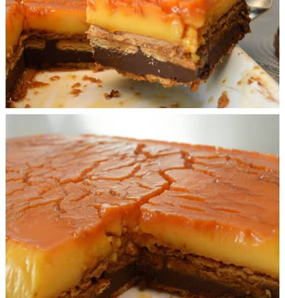 Tarta de flan con galletas y chocolate receta fácil