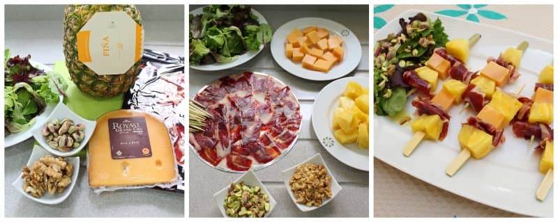 Brochetas de jamón con piña y queso PREPARACIÓN
